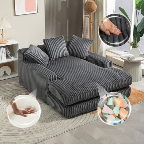 Canapé-lit moderne en velours côtelé Cloud Couch avec 3 coussins moelleux, canapé de sol confortable une place pour salon, appartement, bureau (gris foncé) (1/5)