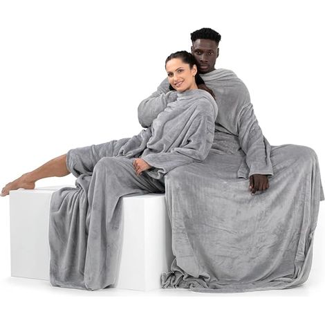 Couverture à Manches TV Microfibre avec Manches Poches Polaire Douce avec Poche pour Les Pieds Acier (1/5)