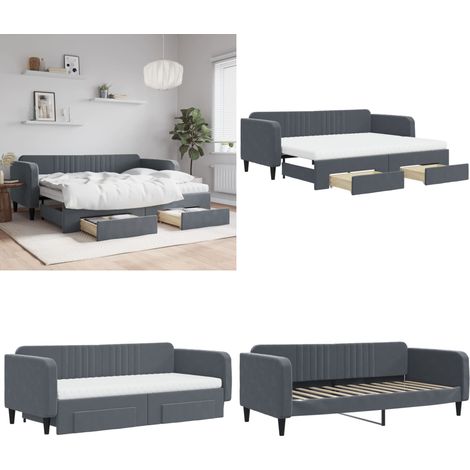 vidaXL Tagesbett Ausziehbar mit Schubladen Dunkelgrau 90x200 cm Samt (1/5)