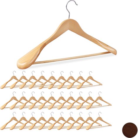 Pack 30 Perchas Traje Anchas, Madera-Metal, 24 x 44,5 x 5,5 cm, Natural