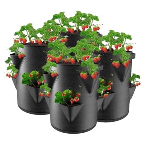 Tour A Fraise, Sac De Plantation Sacs en Pot Aux Fraises, 45 X 35 Cm avec 6 Poches LatéRales, RéUtilisable Feutre éPais pour Cour, Balcon, ExtéRieur (4) 4 - (1/5)