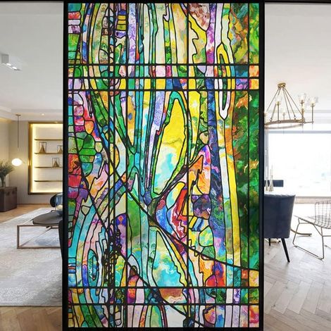 Film Autocollant Statique décoratif givré pour fenêtre d'église européenne - Bloque Les UV - Couleurs discrètes (G, 100 x 150 cm (l x H)
