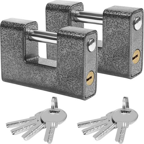 Cadenas Exterieur Ultra Robuste avec 8 Clés (Lot de 2) - Gros Cadenas Monobloc en Acier Solide Trempé - Manille de 12mm d’Épaisseur - Protège Portes Garages, Containers, Barrières et Entrepôts (1/5)