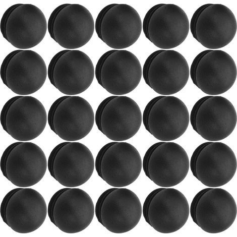 Bouchon rond en plastique noir de 25 mm, lot 100