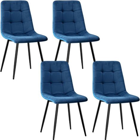 WAFTING Lot de 4 Chaises de Salle à Manger, Chaise de Cuisine en Velours et Pieds en Métal, Bleu (1/5)