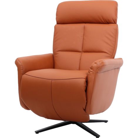 Poltrona reclinabile girevole lounge TV relax imbottita moderna HHG-378 vera pelle marrone terracotta
