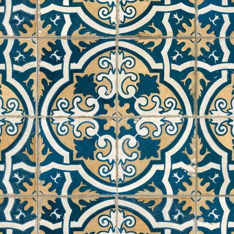 Carrelage Vintage effet Carreau ciment Bleu Ephesos 45x45x0,95 cm Azoria - Sol et mur intérieur (vendu par carton de 1 m²) - RO'MA CARRELAGE