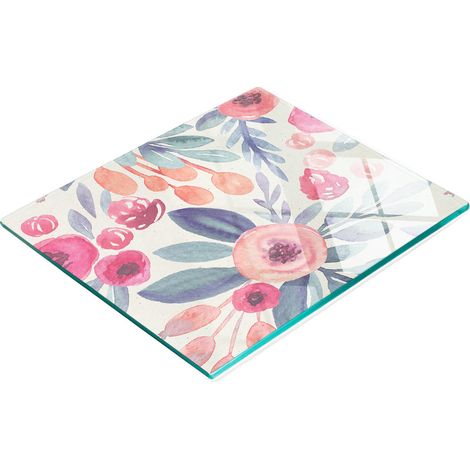 Tablero de vidrio decorativo multifuncional para cocina con flores de acuarela, 60x52 cm.