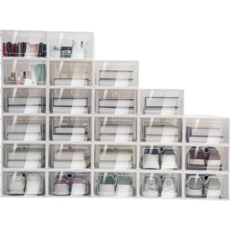 Lot de 24 boîtes à chaussures, en plastique, pour hommes et femmes, transparentes, empilables, 33 x 23 x 14 cm (1/5)