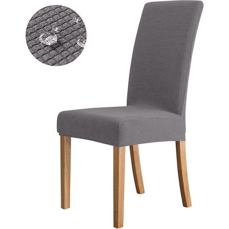 Housse de chaise gris foncé, lot de 4, extensible, moderne, protecteur amovible et lavable, pour chaise de bureau, banquet, mariage, fête, décoration. (1/5)