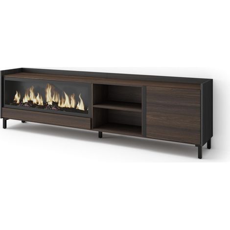 Skraut Home - TV-Schrank, Lowboard, für Wohnzimmer und Esszimmer, 212x35x61cm, Für TV-Geräte bis zu 80", Elektrokamin XXL, Industriedesign, Moderner Stil, Dunkler Eiche und Schwarz (1/5)