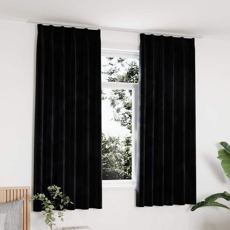 vidaXL Rideaux occultants avec crochets 2 pcs Velours Noir 140x175 cm (1/5)
