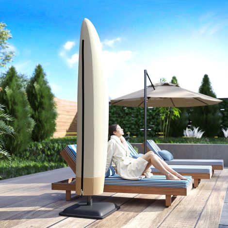 Copertura protettiva impermeabile Outsunny per ombrellone a braccio, con cerniera e coulisse, in tessuto Oxford con rivestimento in PVC impermeabile, Ø 56 x 220 cm, beige e caffè.