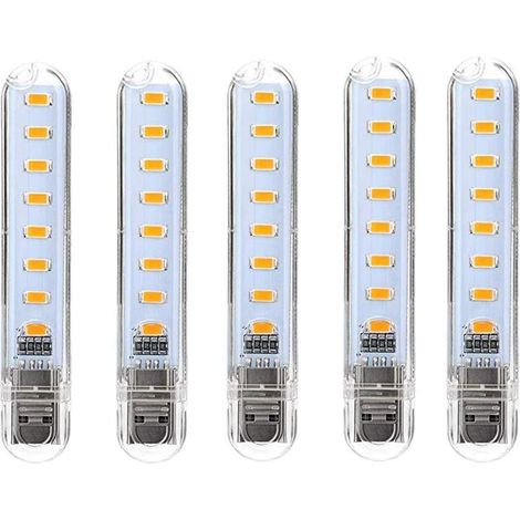 Lampe LED USB, mini lampe LED USB portable, lot de 5 lampes pour clavier d'ordinateur, pour PC, ordinateur, batterie externe (blanc froid) [Classe énergétique G] (1/5)