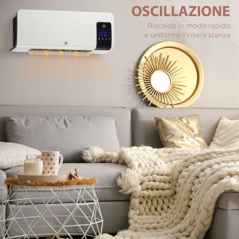 Ventilateur chauffant mural oscillant, minuterie 12h, 2 modes de chauffe, 54,5x12x21,5 cm, blanc (1/5)