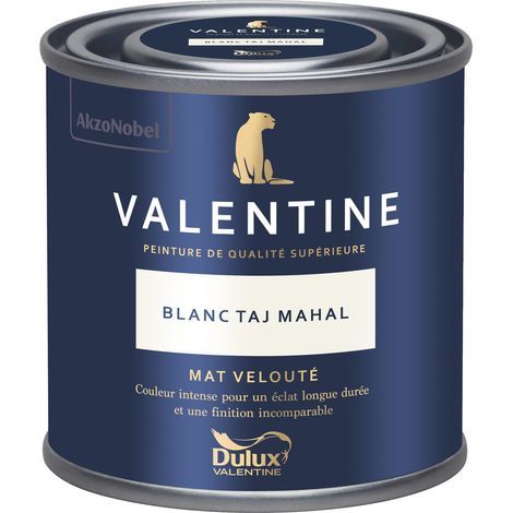 Dulux Valentine Peinture intérieure de haute qualité - Valentine - Couleur intense & pouvoir couvrant élevé - Mat Velouté Blanc Taj Mahal 0,125 L