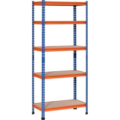 Étagère métallique garage 5 étagères charge max 1500 kg 80 x 40 x 182 cm bleu et orange (1/5)