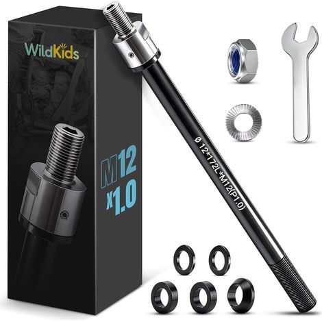 Axe enfichable pour remorque de vélo M12 160-172 mm, longueur de tige réglable, axe enfichable compatible avec la plupart des attelages de remorque de vélo - Avec écrous antidérapants (1/5)