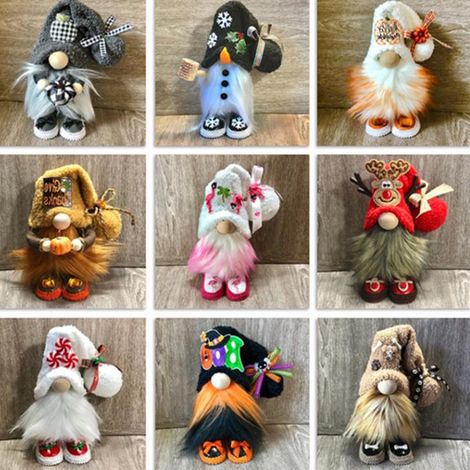 Plateau à étages en peluche gnome de Noël, poupées décoratives, gnome en peluche fait main, décoration intérieure (1/5)