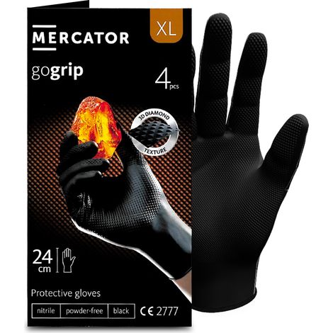 Gants nitrile NOIR taille XL à structure en diamant Pochette 4 gants MERCATOR