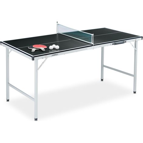 Relaxdays Folding Ping Pong Table With Net, 2 Bats, 3 Balls, HWD: 70 x 70 x 150 cm, Indoors Use, Table-Tennis Set, Black
