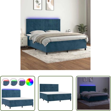 vidaXL Matelas à ressorts ensachés -  Sommier à lattes de lit matelas et LED Bleu foncé 160x200 cm (1/5)