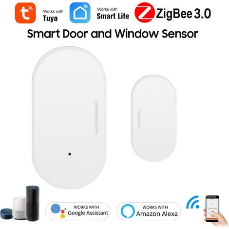 Capteur intelligent de porte et fenêtre avec connexion sans fil Zigbee. Détecteur d'ouverture/fermeture de porte. Compatible avec l'application Tuya Smart Life et l'assistant Alexa. (1/2)