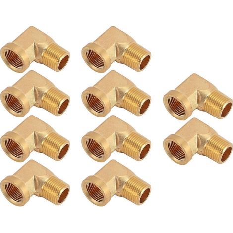 10 Stück Schlauchwinkelverbinder aus massivem Messing, 3/8 Zoll NPT-Außengewinde auf Innengewinde, 90°-Gartenschlauchwinkeladapter