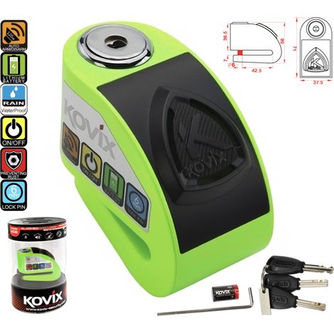 Candado de disco de freno Kovix KD6 verde flúor con alarma (1/5)