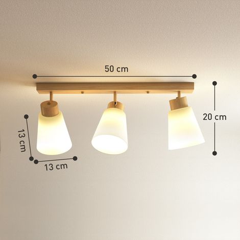 Plafonnier LED 40 W, lampe de plafond à double fixation et têtes orientables à 90° avec 3 douilles E27, bois naturel (1/5)