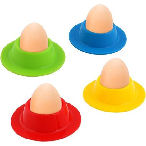 Hueveras de silicona de colores, juego de 4, portahuevos redondos portátiles, lavables. (1/5)