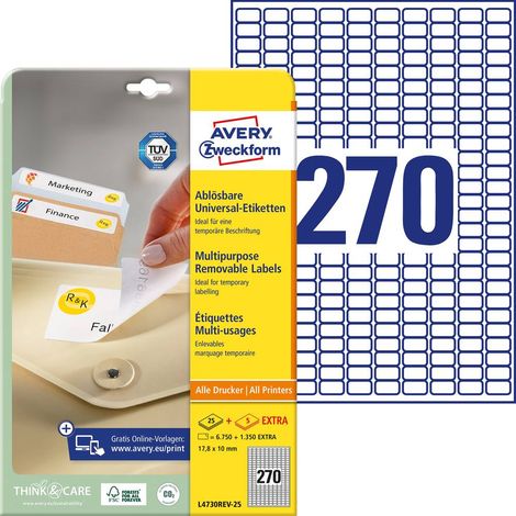 Etiquette universelles Avery-Zweckform 17.8 x 10 mm papier blanc 8100 pc(s) décollable (1/4)