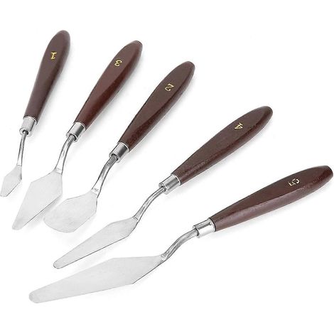 Palette en acier inoxydable avec manche en bois (lot de 5), spatules de peinture, outil de peinture de qualité supérieure pour pigments et peinture à l'huile (1/5)