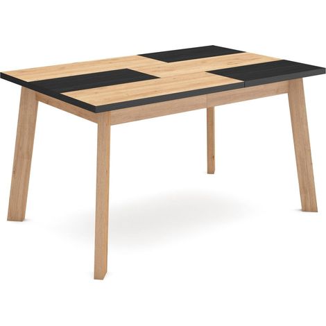 Skraut Home - Mesa Comedor, Mesa Fija Cocina y Salón, 140, Para 6 comensales, Patas de madera, Estilo Moderno, Roble y negro (1/5)