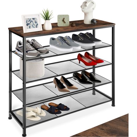 Étagère à chaussures en panneau de fibres 100x30,5x 93cm bois foncé (1/5)