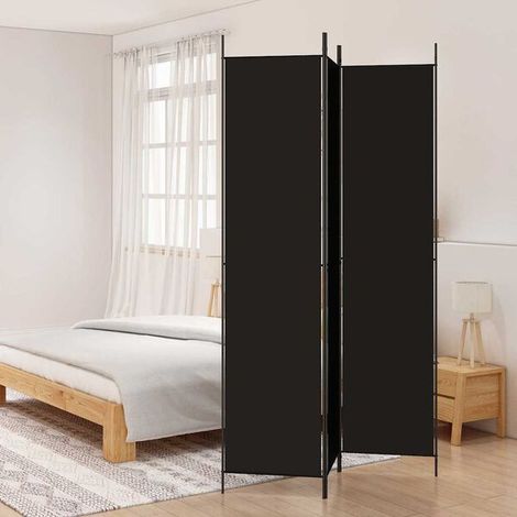 Paravent 3 Panneaux, Séparateur de Pièce en Tissu, Noir, 150x220 cm (1/5)