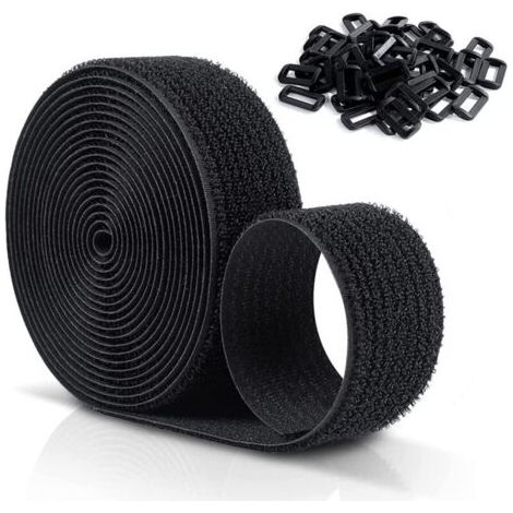 Sangles Scratch Velcr Réutilisables 10 M X 20 Mm, Sangles De Câble Réglables Avec 50 Boucles En Plastique, Libre De Couper Attaches De Câble Velcr En Nylon Noir- (1/4)