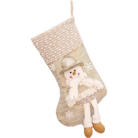 Chaussette De Noël - En Jute Et Non Tissé - Motif Père Noël Et Bonhomme De Neige - 52 Cm - Pour Décoration De Sapin, Cheminée Ou Escalier - Lot De 2 (1/5)