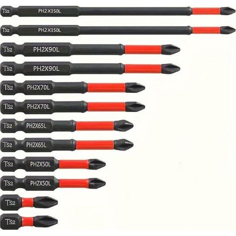(12 pièces) Embouts de tournevis magnétiques PH2 - 2 à 6 pouces - 2 embouts à impact (50/65/70/90/150 mm) (1/5)