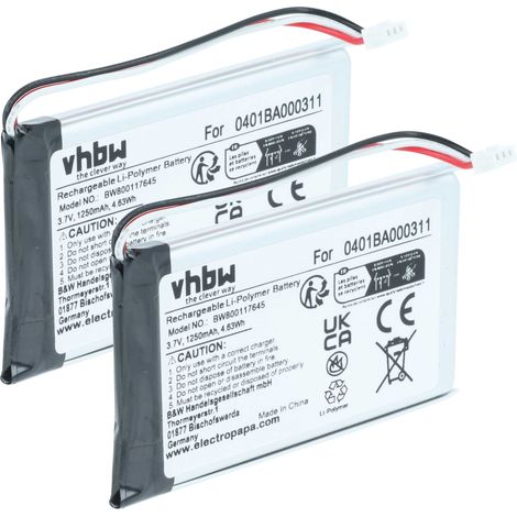 vhbw 2x Akku Ersatz für Elca 0401BA000311 für Fernbedienung Remote Control (1250 mAh, 3,7 V, Li-Polymer)
