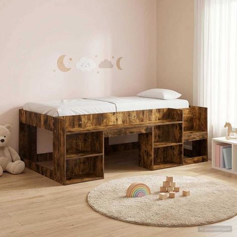 Cama Infantil con Almacenamiento Roble Ahumado 90 x 200 cm