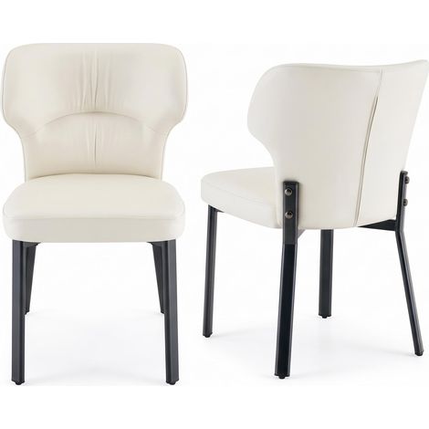 FurnitureR Lot de 2 chaises beige effet PU avec assise rembourrée et pieds métal noir (1/5)