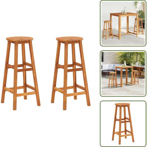 Tabourets de bar lot de 2 bois d'acacia massif - Chaises De Bar - Chaise De Bar - Mobilier De Jardin - Meubles De Jardin - Acacia Massif (1/5)