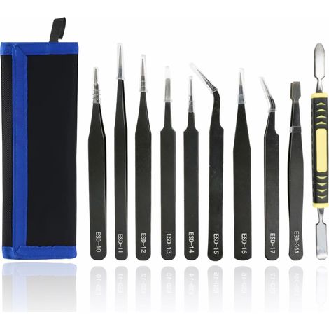 Kit de 10 Pince Brucelles de Précision ESD en Acier Inoxydable, Pince de Précision pour Électronique, Bijoux, Modélisme et Épilation (1/5)