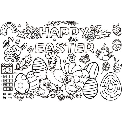 Sous-plat En Papier Pour Pâques - Motif Lapin Et Poussin Avec Œufs Colorés - Sans Danger Pour Les Aliments - Lot De 6 (1/5)
