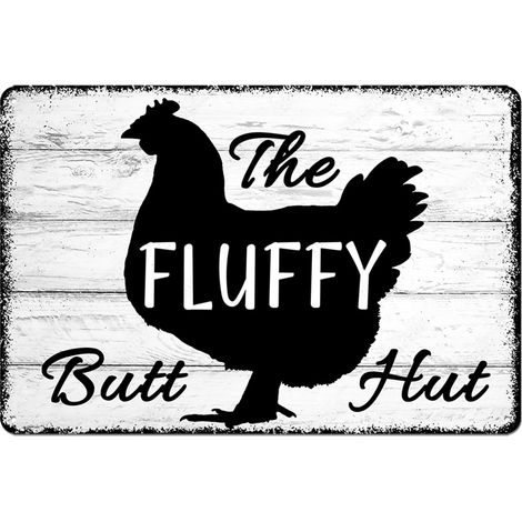 Plaques de Poulailler, Décoration de Fer Métallique - Art Murale Extérieur de Ferme Vintagée, Cadeaux Drôles pour Jardin et Cuisine pour les Amateurs de Poulets - Plaques "Fluffy Butt Hut" 20x30 Cm (1/5)