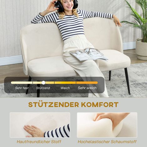 Canapé 2 places moderne capitonné, structure métal et bois, revêtement velours beige, assise confortable (1/4)