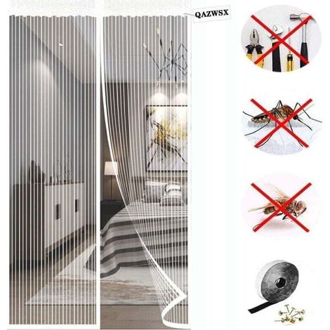Moustiquaire magnétique robuste pour porte d'entrée, fermeture magnétique, maille épaisse et résistante aux déchirures, protège des insectes, blanche - Dimensions du rideau : 120 x 220 cm (1/4)