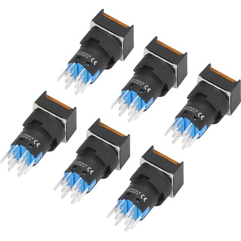 Lot de 25 interrupteurs à bouton-poussoir avec voyant lumineux, carré de 16 mm, autobloquants, petits interrupteurs d'alimentation 24 V 5 A, jaunes (1/5)