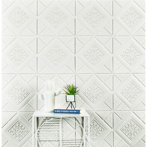 peint 3D panneau mural de plafond auto-adhésif anti-collision pour chambre à coucher maison salon 35 x 35 x 0,45 cm 16 pièces Papier (1/5)